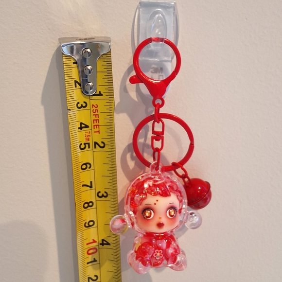 Skullpanda Red Beaded Liquid Filled Shaker Keychain Bag Charm With Bell, NEW - Picture 4 of 4